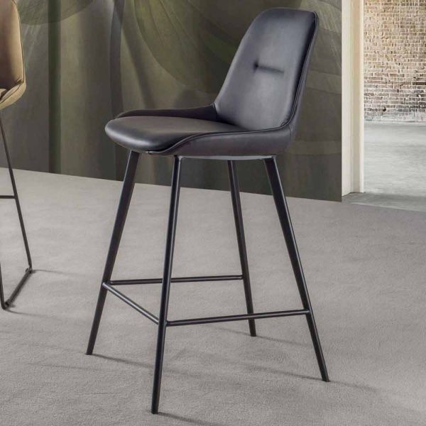 Moderner hocker h 80 cm, sitzfläche aus nubuk-kunstelder - ines