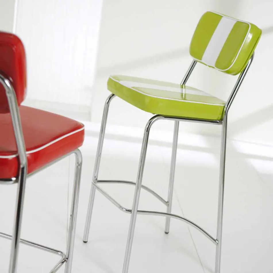 Hocker im 50er-Jahre-Stil aus Öko-Leder mit zentralem weißen Banda Viadurini