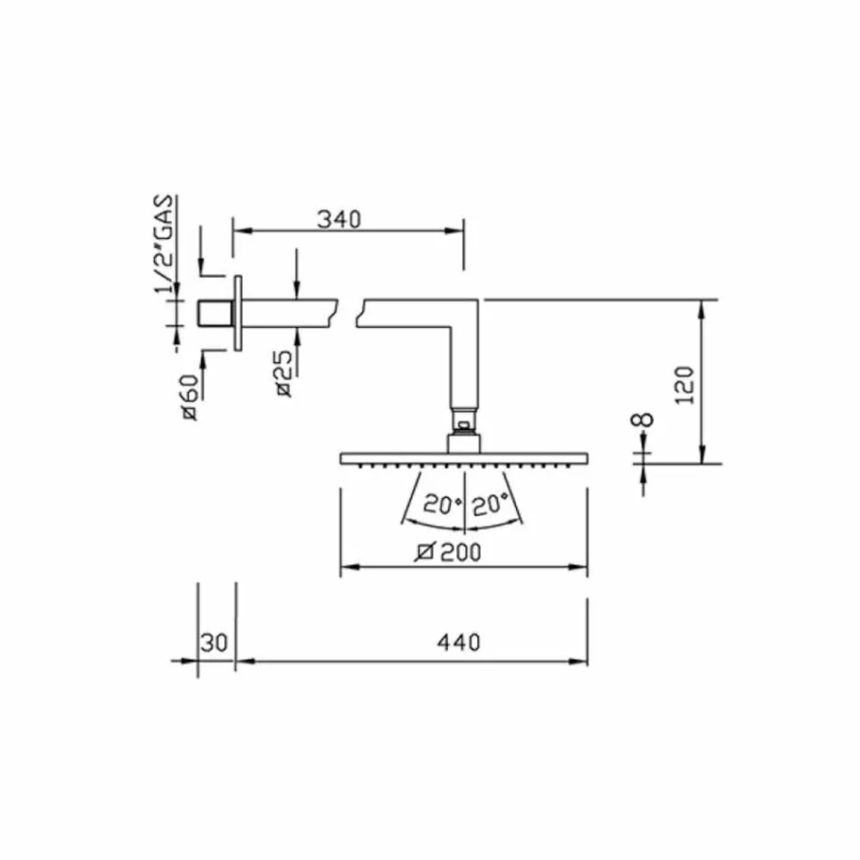 Quadratischer Stahlduschkopf mit Messingduscharm Made in Italy - Sespo Viadurini