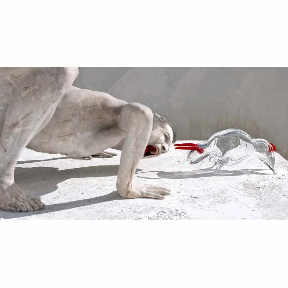 Stierförmiges Ornament aus rotem und transparentem Glas Made in Italy - Torero Viadurini