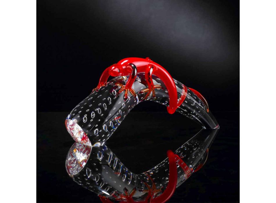 Dekoratives Glasornament in Form eines Geckos auf einem Horn Made in Italy - Corino