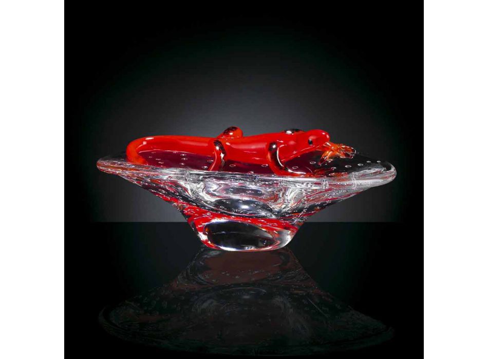 Dekoratives Ornament aus transparentem und rotem Glas Made in Italy - Sossio