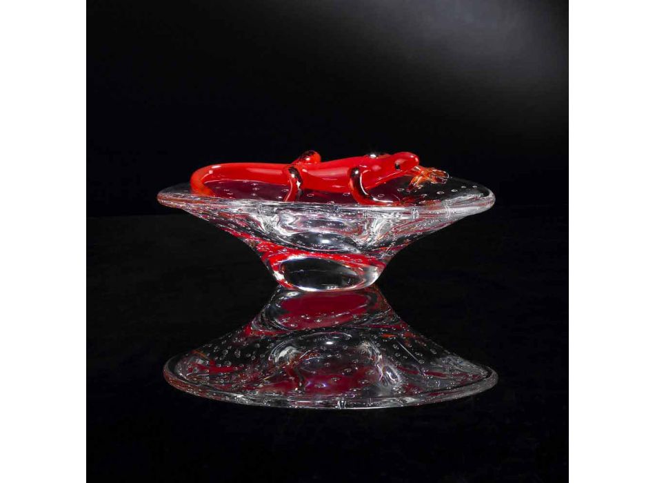 Dekoratives Ornament aus transparentem und rotem Glas Made in Italy - Sossio