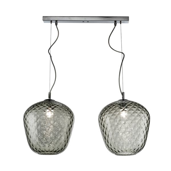 Zweiflammige pendelleuchte mit linearem stab aus glas und metall, hergestellt in italien – elisia