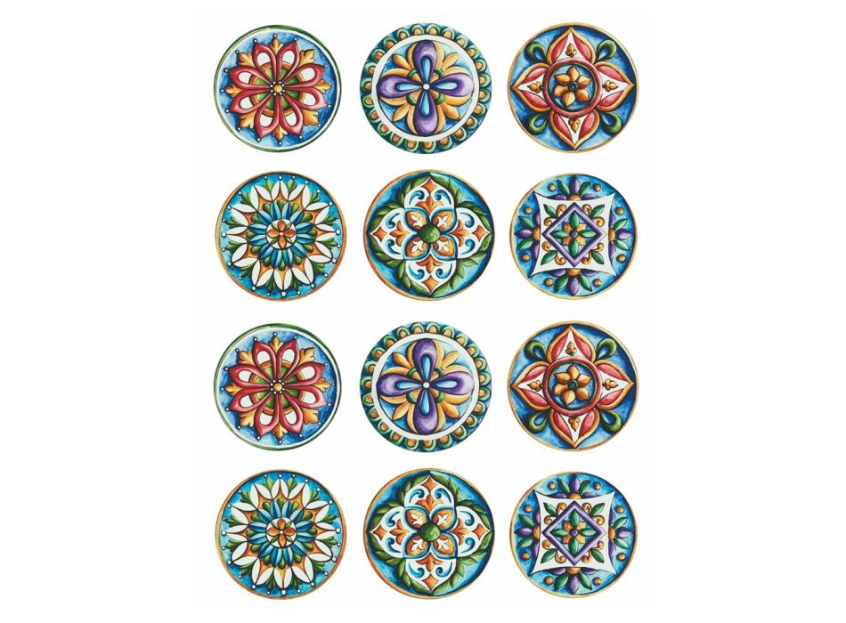 Runde Teller aus farbigem Kunststoff mit Majolika 12 Stück - Maia Viadurini