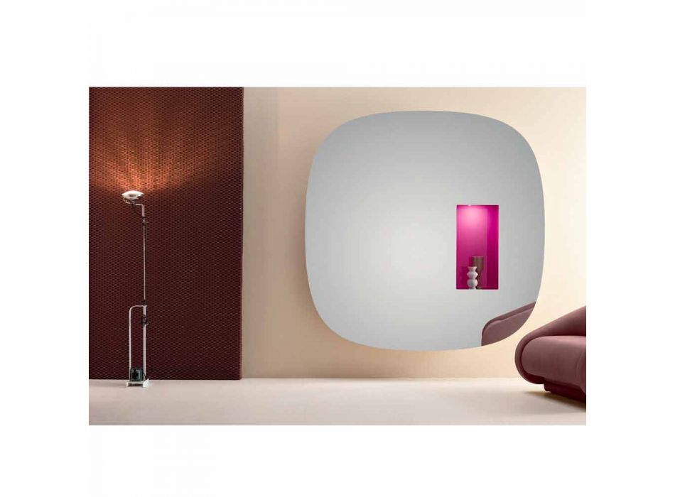 Wandspiegel mit LED-Licht und rosa Fach Minimal Design Wohnzimmer - Matrix Viadurini