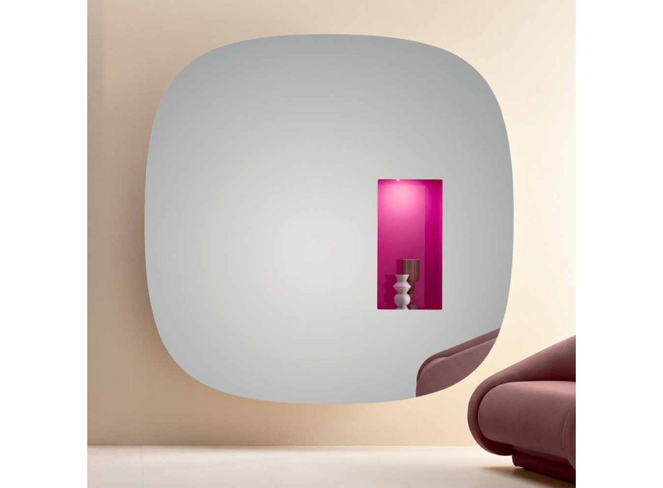 Wandspiegel mit LED-Licht und rosa Fach Minimal Design Wohnzimmer - Matrix Viadurini
