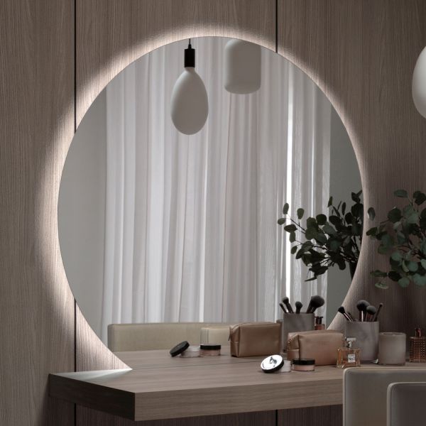 Spiegel mit led-hintergrundbeleuchtung nur auf der runden seite made in italy - make
