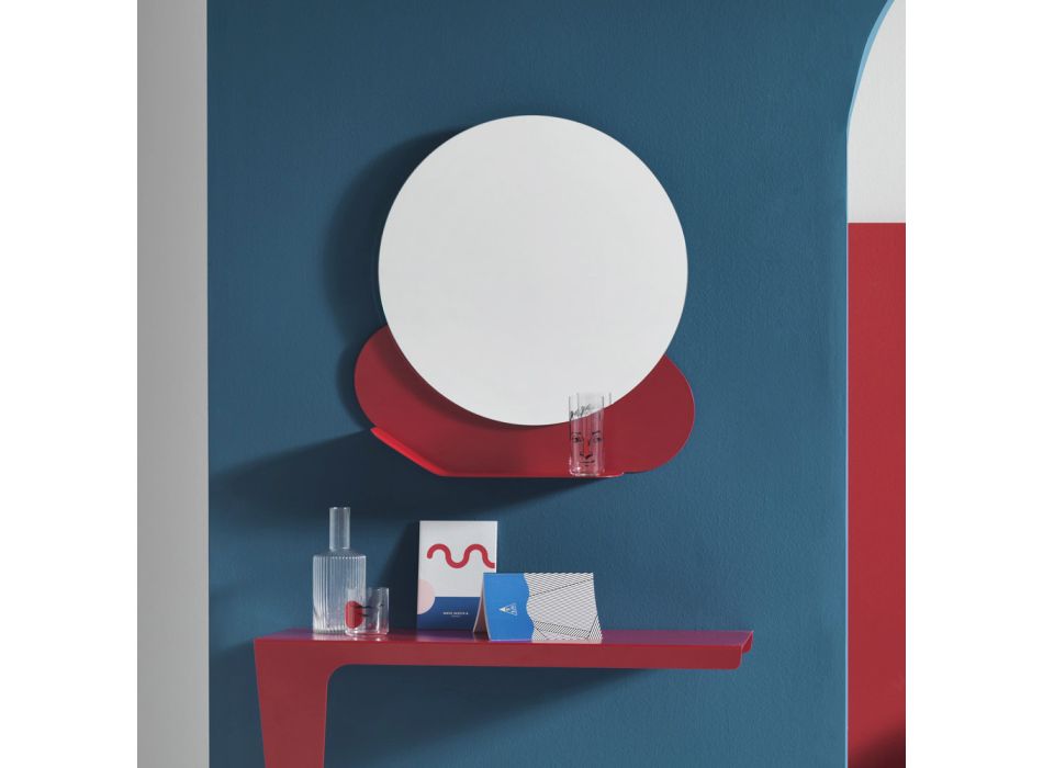 Wandspiegel mit Metallregal in verschiedenen Farben Made in Italy - Hera Viadurini