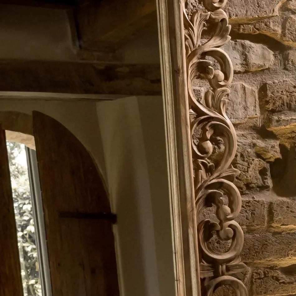 Geschnitzter Spiegel aus massivem Teakholz - Auguste Viadurini