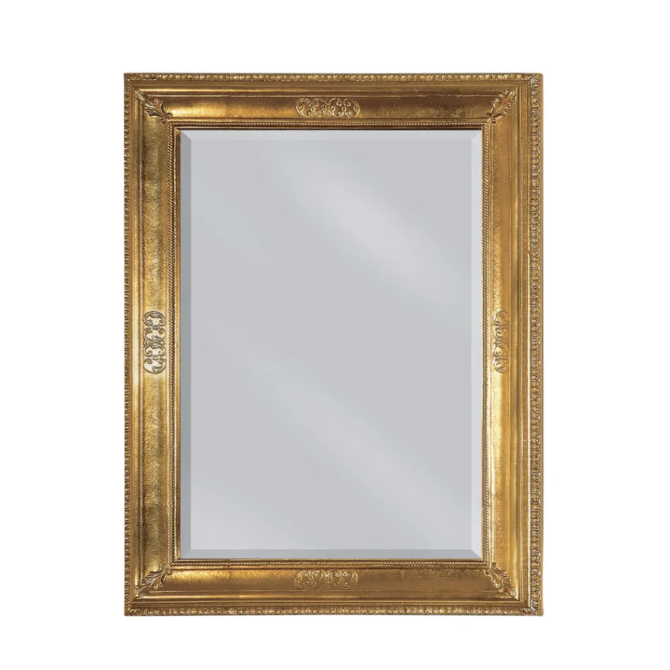 Rechteckiger Spiegel aus leicht antikisiertem Blattgold, hergestellt in Italien – Abeona Viadurini