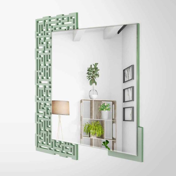 Quadratischer wandspiegel des modernen designs in verziertem grünem holz - labyrinth