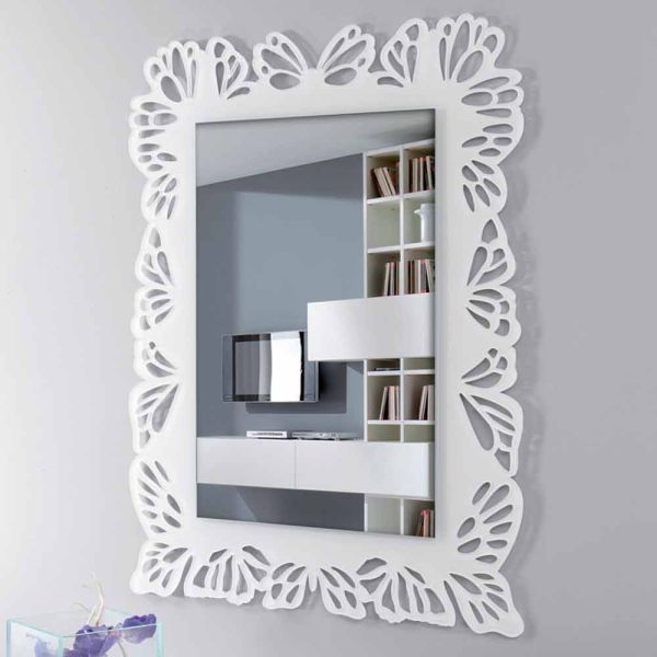 Weißer plexiglas-wandspiegel mit verziertem rechteckigem rahmen - alidifarf