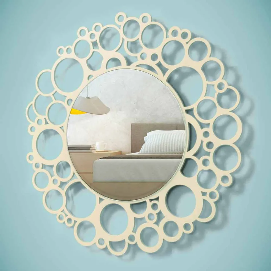 Runder Wandspiegel aus braunem Holz von modernem Design mit Rahmen - Bombo Viadurini