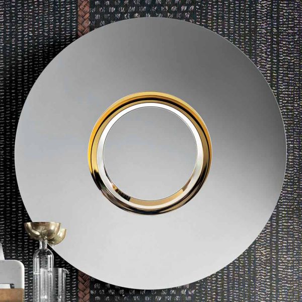 Runder design-wandspiegel aus goldenem metall, luxus made in italy - merale