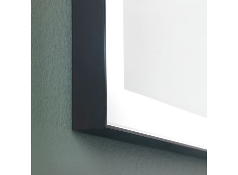 Wand-Badezimmerspiegel mit schwarzem Metallrahmen und LED Made in Italy - Chebeo Viadurini