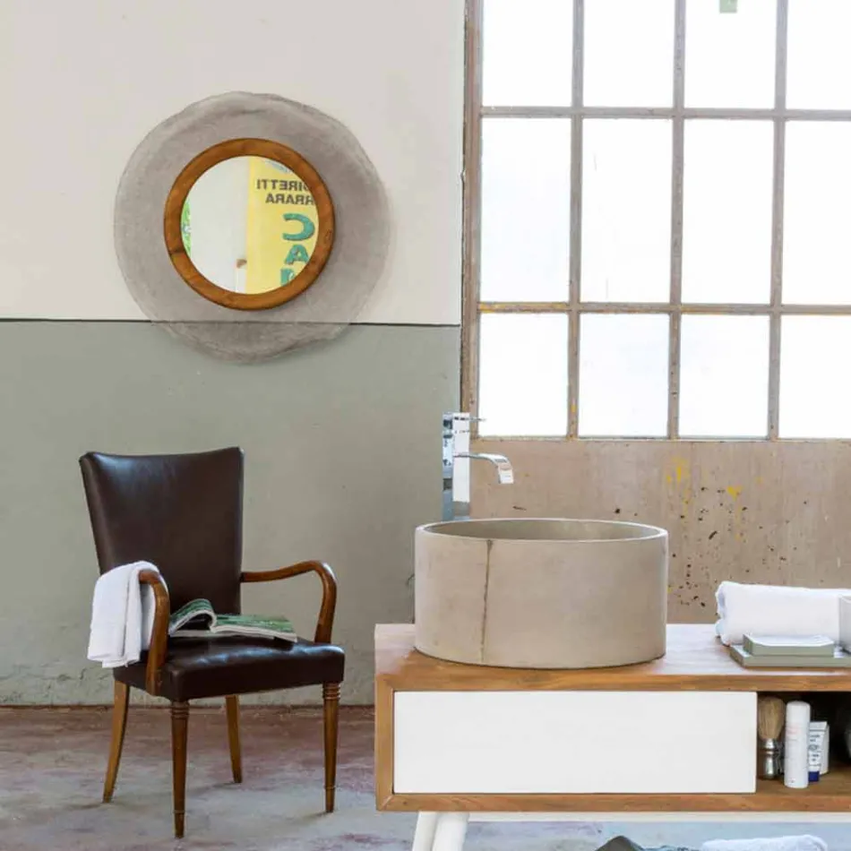 Moderner Wandspiegel aus Metall und Teak Monno Viadurini