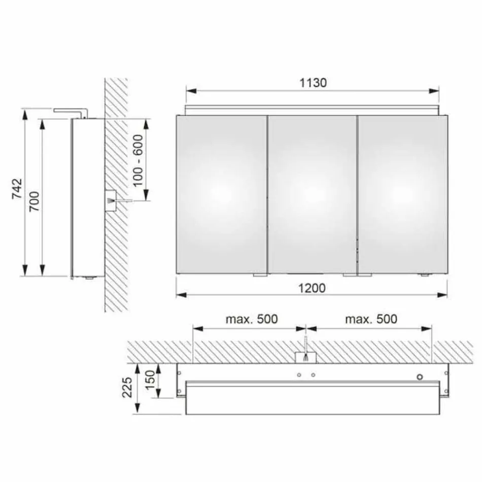 Moderner 3-türiger Wandspiegel mit Innenregalen - Bramo Viadurini