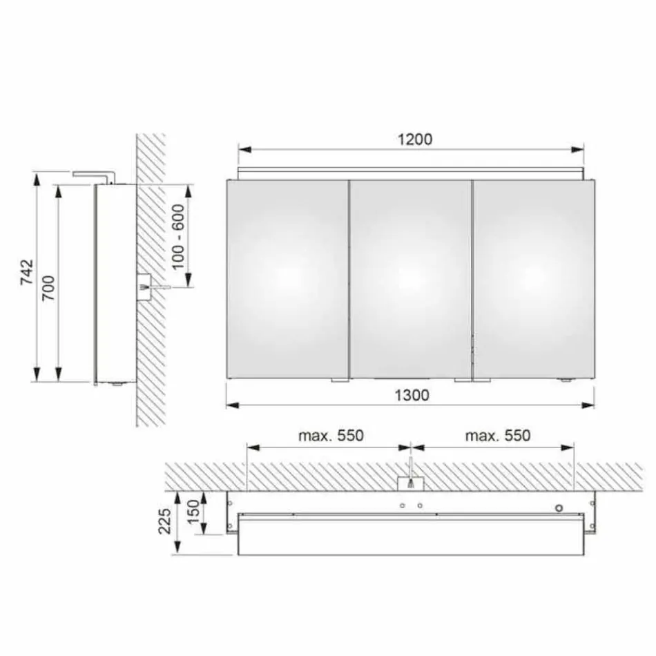 Moderner 3-türiger Wandspiegel mit Innenregalen - Bramo Viadurini