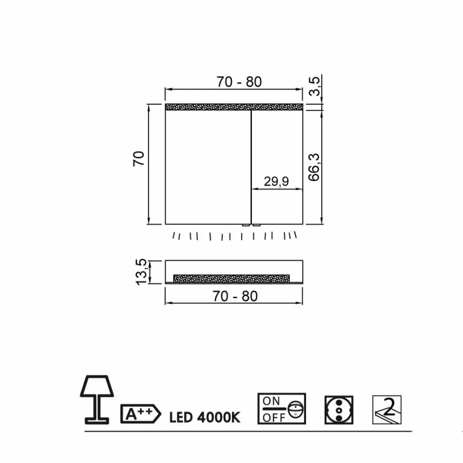 Modernes Design 2-türiger Spiegel, LED-Beleuchtung, Carol Viadurini