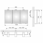 Containerspiegel mit 3 Türen mit 9 Innenregalen und LED-Beleuchtung - Ratsche Viadurini