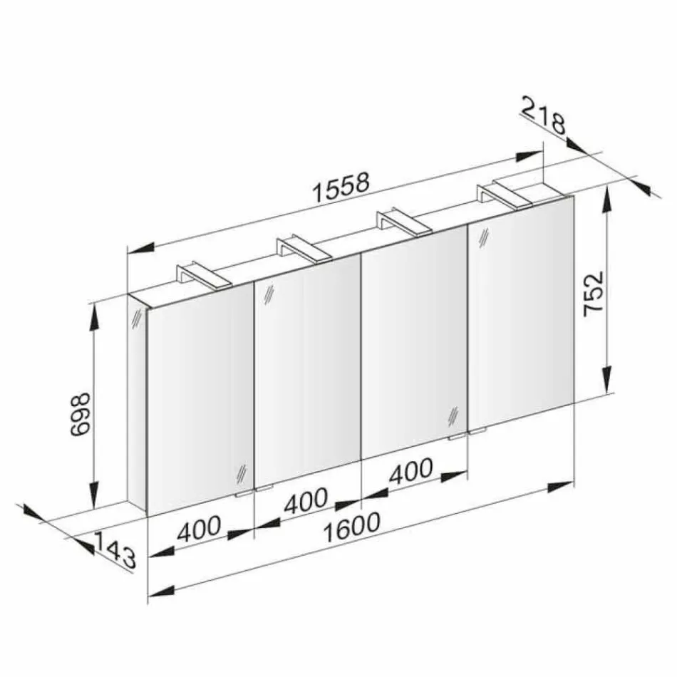 Spiegelbehälter mit 4 Kristalltüren mit 12 Regalen und 4 LED-Leuchten - Maxi Viadurini