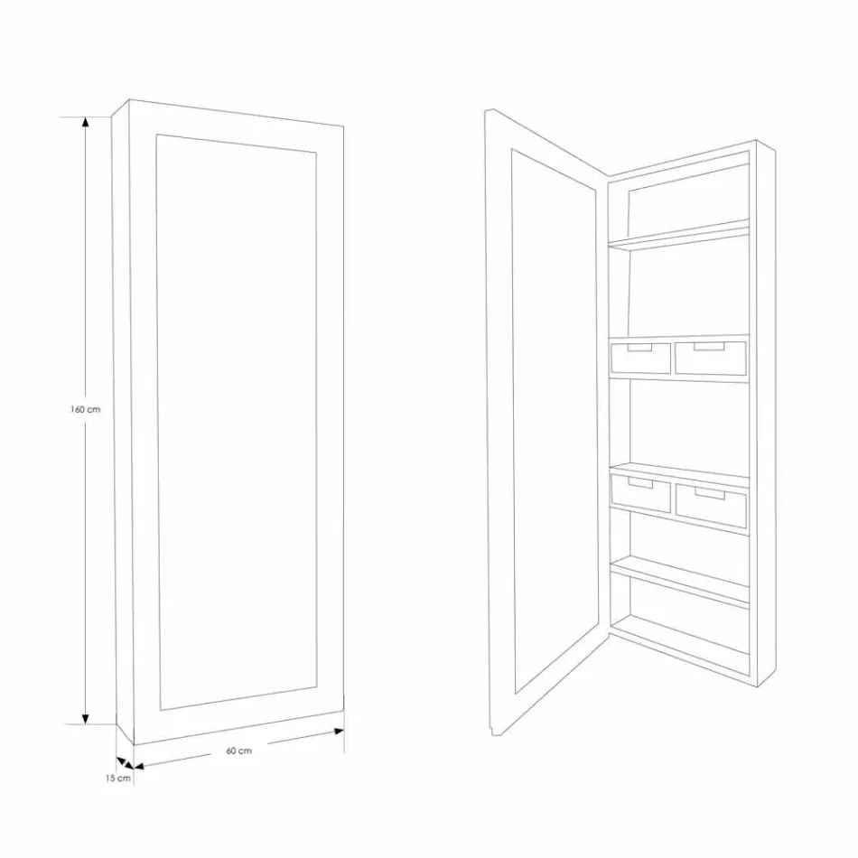 Wandspiegel aus Teakholz mit Regalen und internen Schubladen - Ralio Viadurini