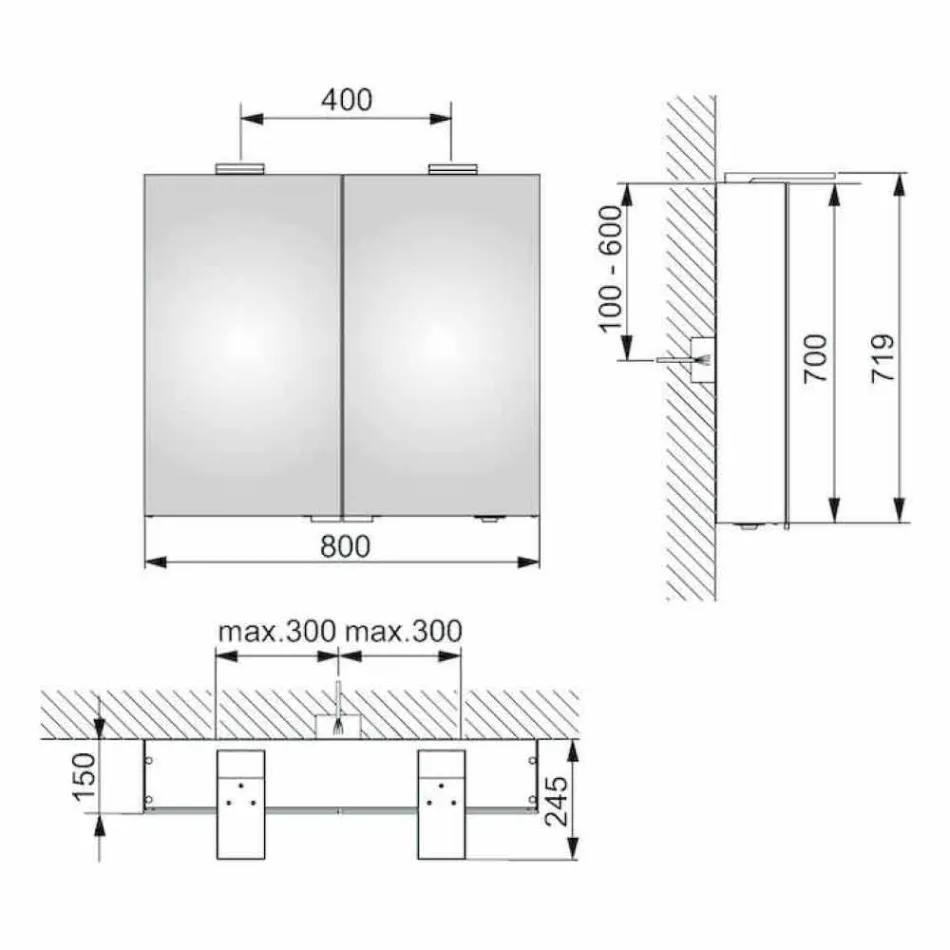 Moderner Wandspiegel mit 2 Türen und LED-Beleuchtung - Ratsche Viadurini