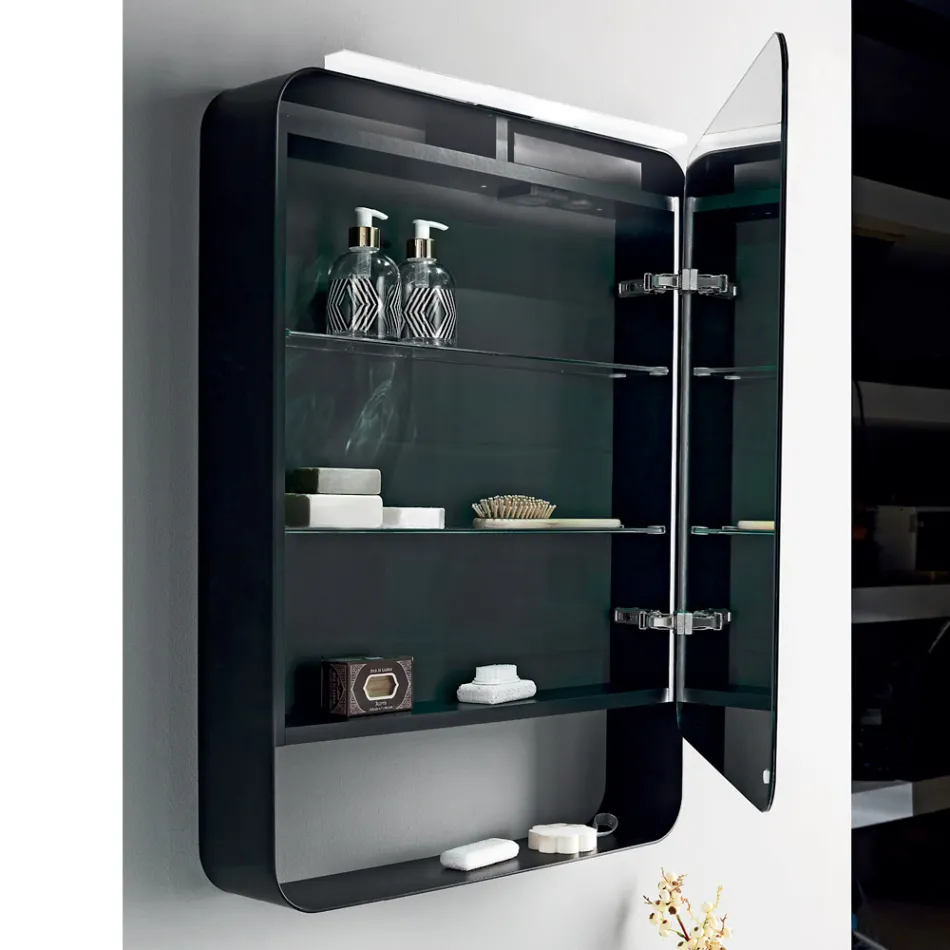 Spiegelbehälter aus Metall mit doppelter Spiegeltür und Lichtern, hergestellt in Italien – Jane Viadurini