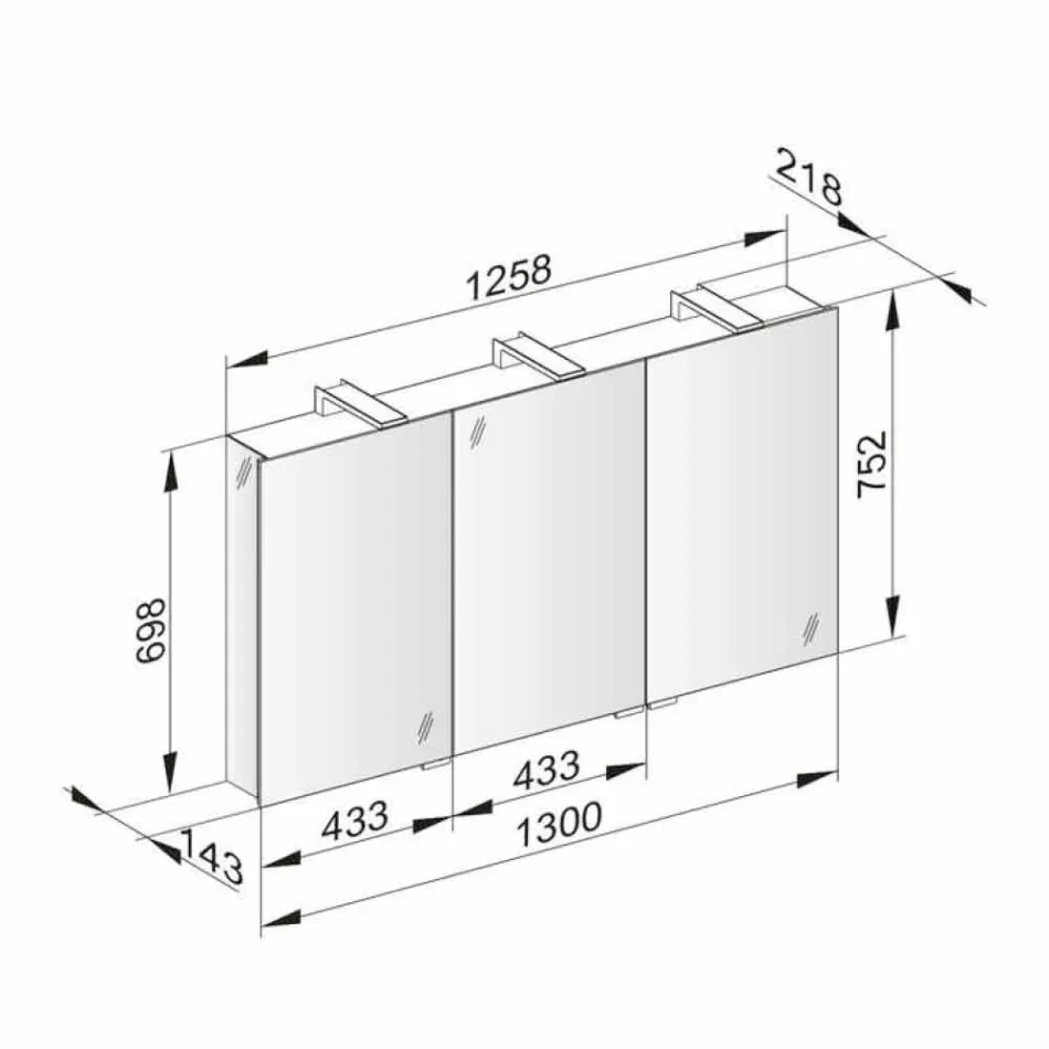 Moderner Containerspiegel mit 3 Kristalltüren und 3 LED-Leuchten - Maxi Viadurini