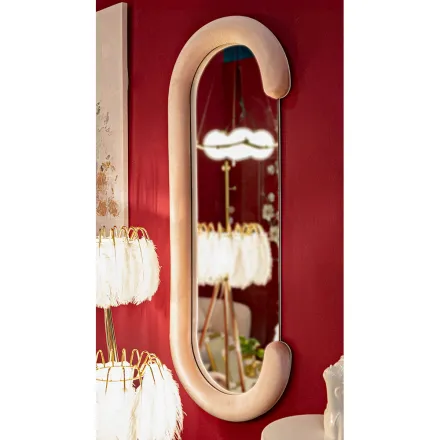 C-förmiger Wandspiegel mit MDF-Rahmen mit Samtbezug - Micheal Viadurini