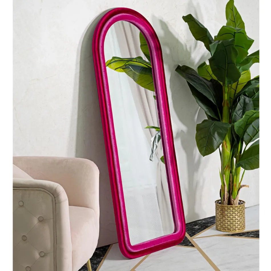 Samtbezogener MDF-Wandspiegel mit gewölbter Oberseite - Jessica Viadurini