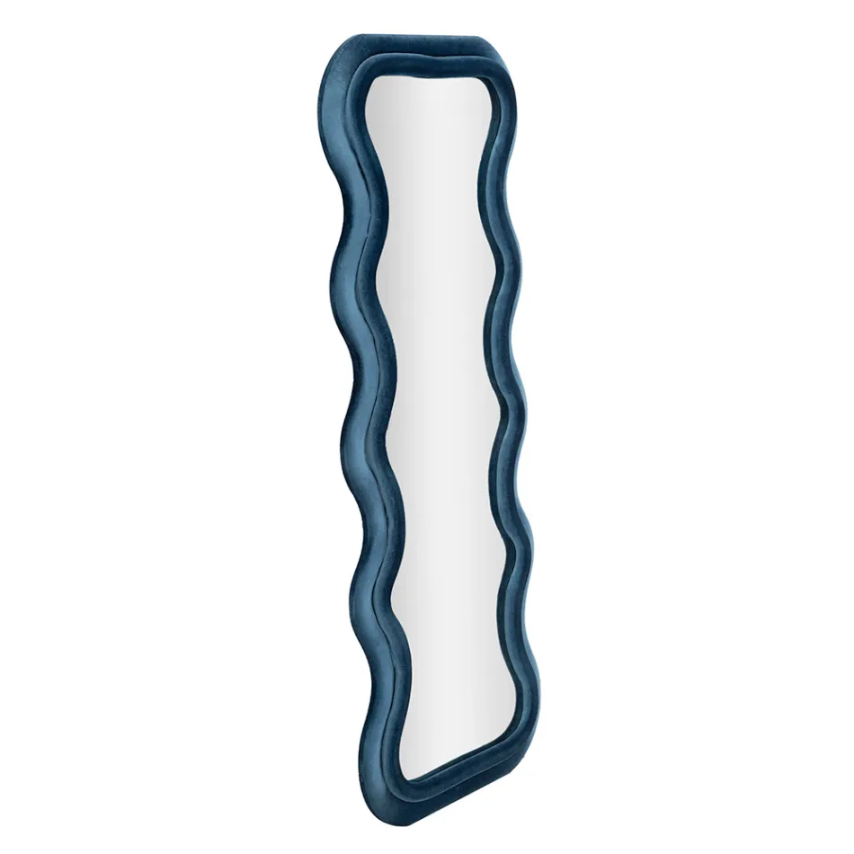 Wandspiegel aus MDF mit Samtbezug und Wellenlinien - Sheldon Viadurini