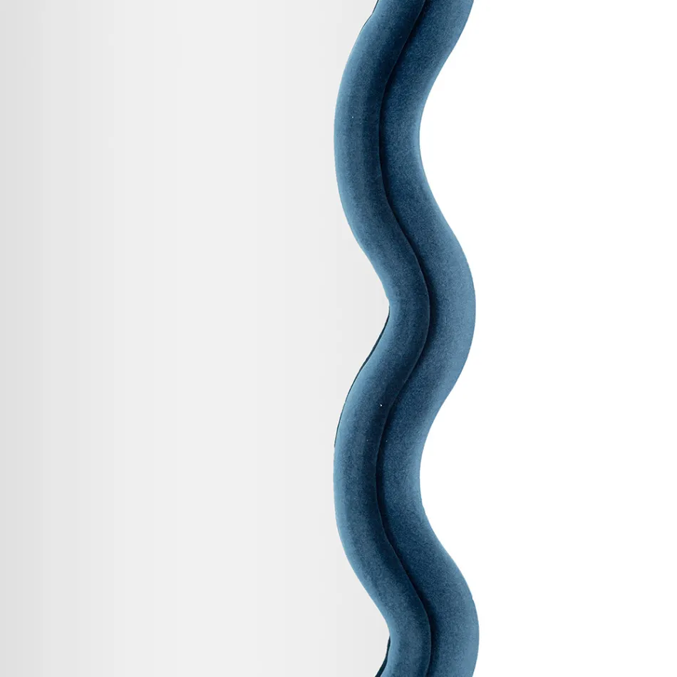 Wandspiegel aus MDF mit Samtbezug und Wellenlinien - Sheldon Viadurini