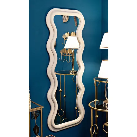 Wandspiegel aus MDF mit Samtbezug und Wellenlinien - Sheldon Viadurini