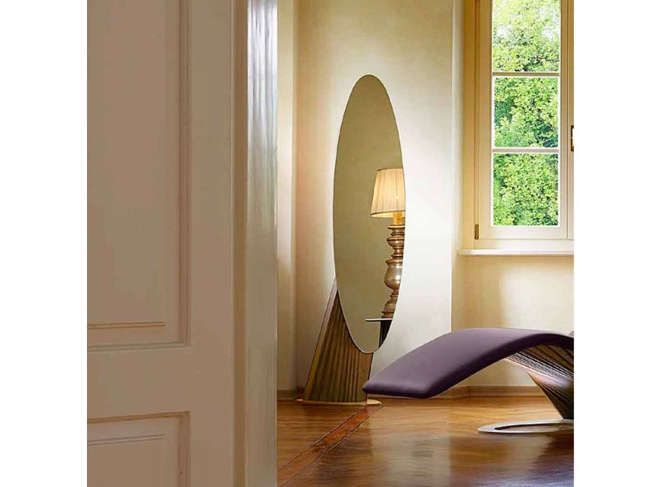 Design Bodenspiegel aus Eschenholz und Metall Made in Italy - Cuspide Viadurini