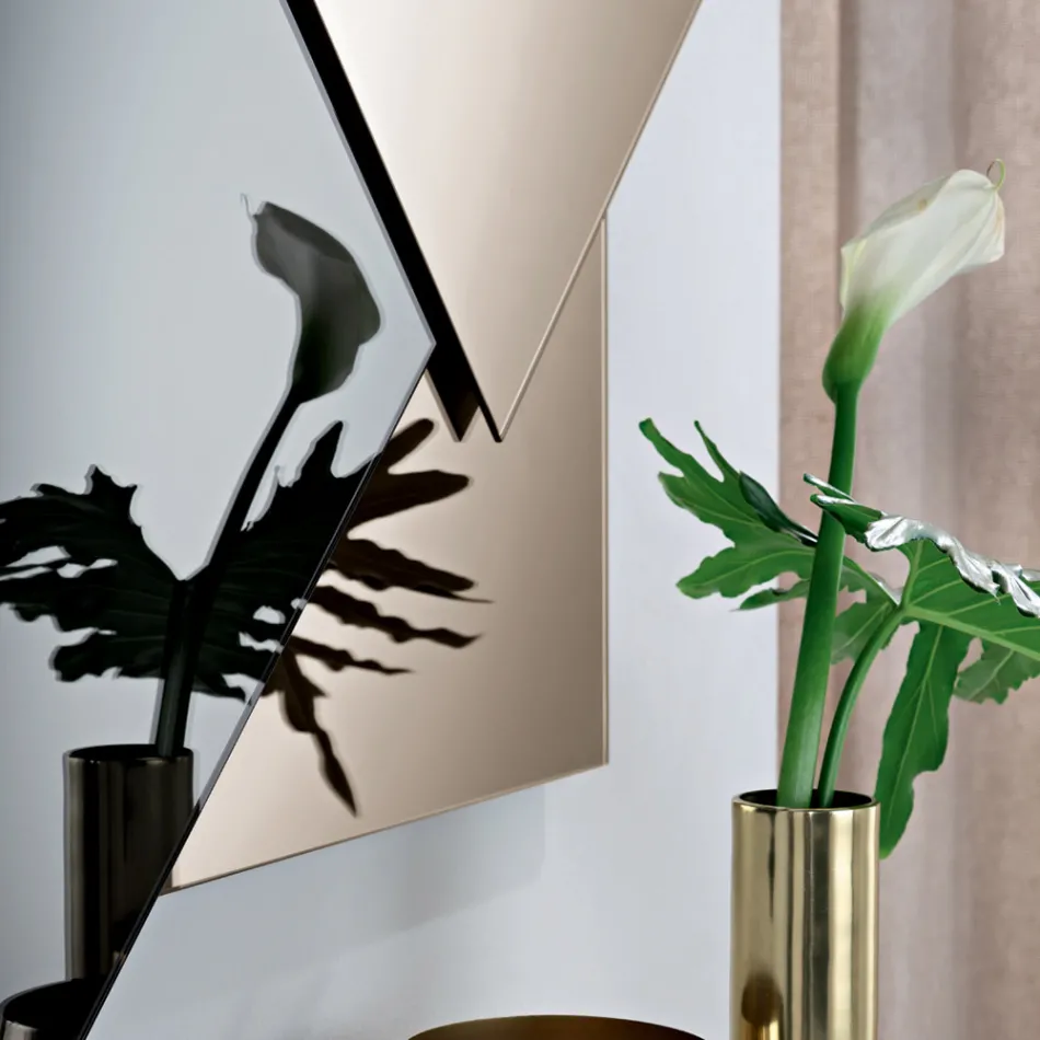 Spiegel aus 3 überlappenden Platten, 2 Bronze und 1 Rauchglas - Armida Viadurini