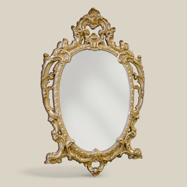 Klassischer ovaler spiegel aus blattgold und blattsilber made in italy - vanessa