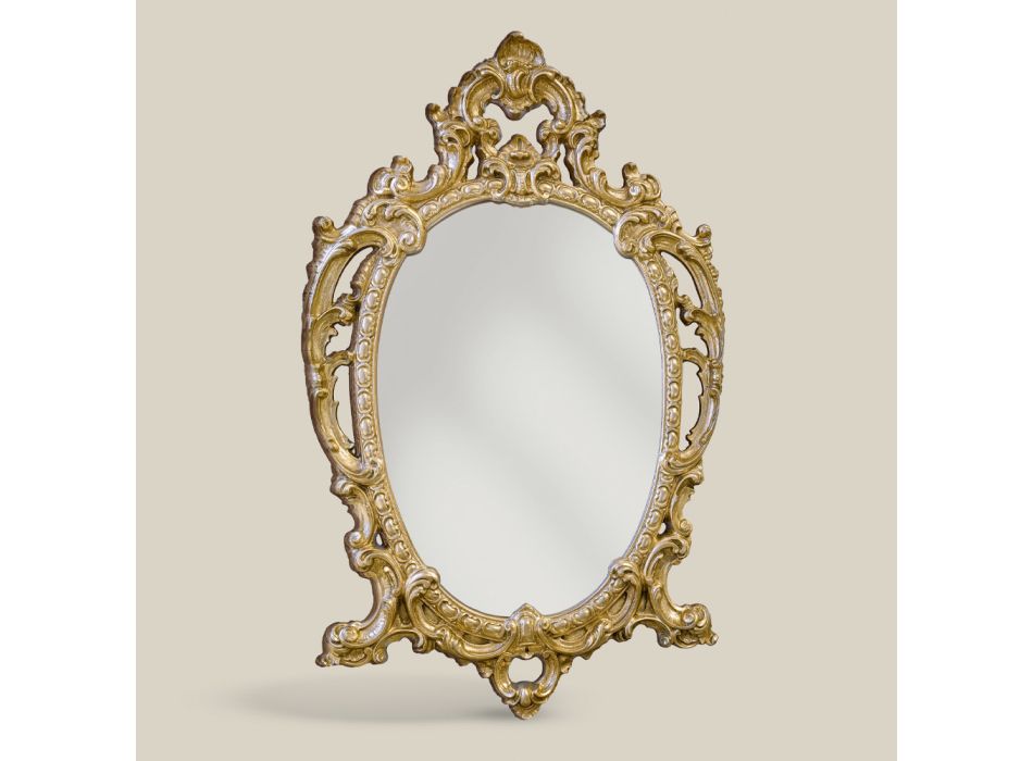 Klassischer ovaler Spiegel aus Blattgold und Blattsilber Made in Italy - Vanessa Viadurini