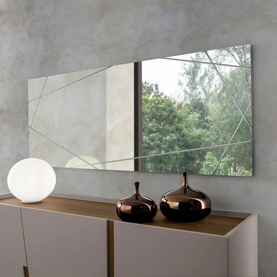 Rechteckiger Spiegel mit Lasergravuren, hergestellt in Italien - Alberta Viadurini