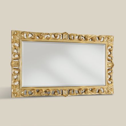 Klassischer rechteckiger Spiegel aus Blattgoldholz, hergestellt in Italien - Denver Viadurini
