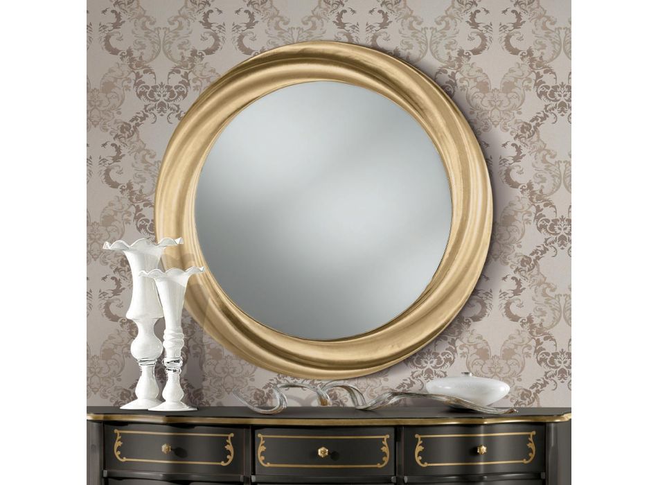 Runder Spiegel mit luxuriösem goldenem Holzrahmen Made in Italy - Adelin Viadurini