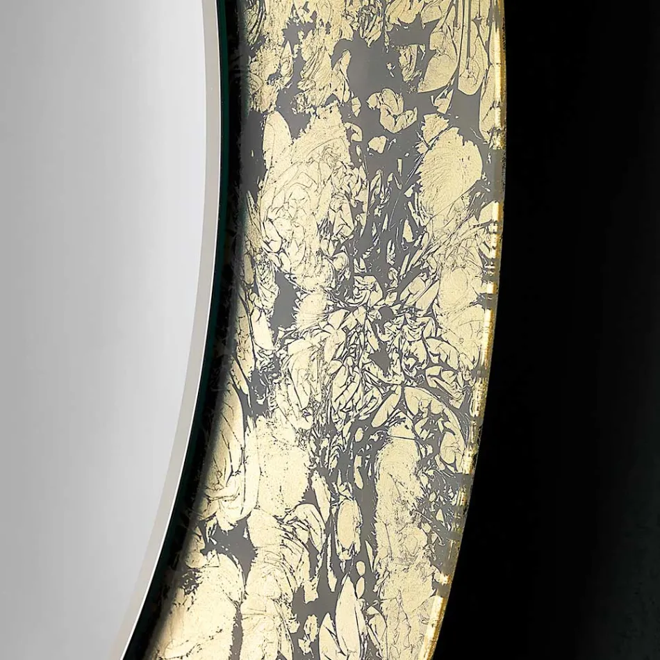 Runder Spiegel mit blattverziertem Glasrahmen Made in Italy - Alisso Viadurini