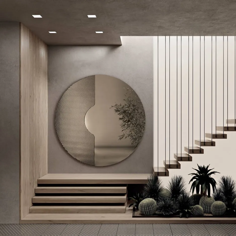 Runder Wandspiegel mit Netzeinsatz, hergestellt in Italien - Annabella Viadurini