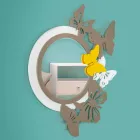 Runder Spiegel aus modernem Design aus farbigem Holz mit Schmetterlingen - Beat Viadurini