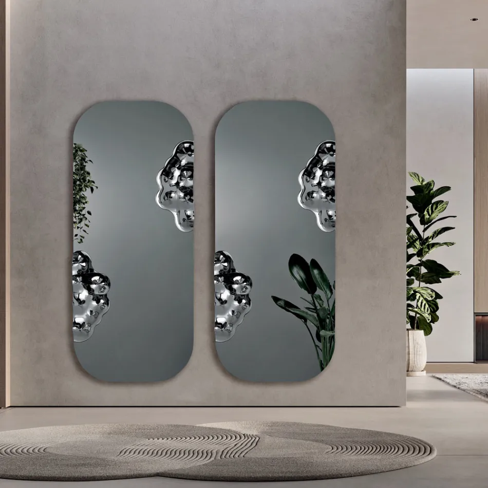 Rechteckiger Spiegel mit gewelltem Glaseinsatz, hergestellt in Italien – Adelasia Viadurini