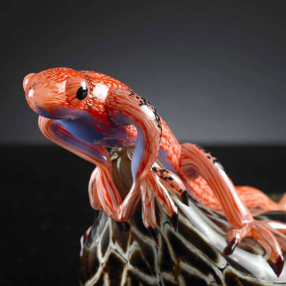 Figurine in Form einer Eidechse auf einem Stein aus farbigem Glas Made in Italy - Certola Viadurini