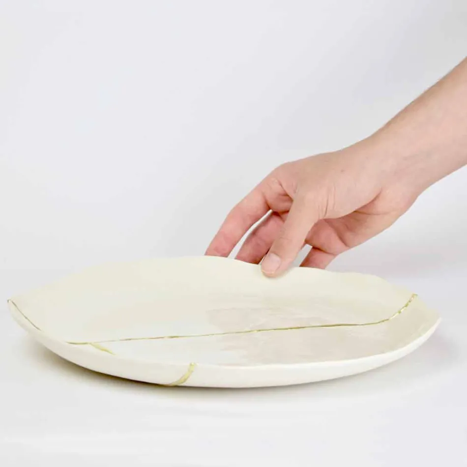 Design Runde Taschenschale aus weißem Porzellan und Blattgold - Cicatroro Viadurini