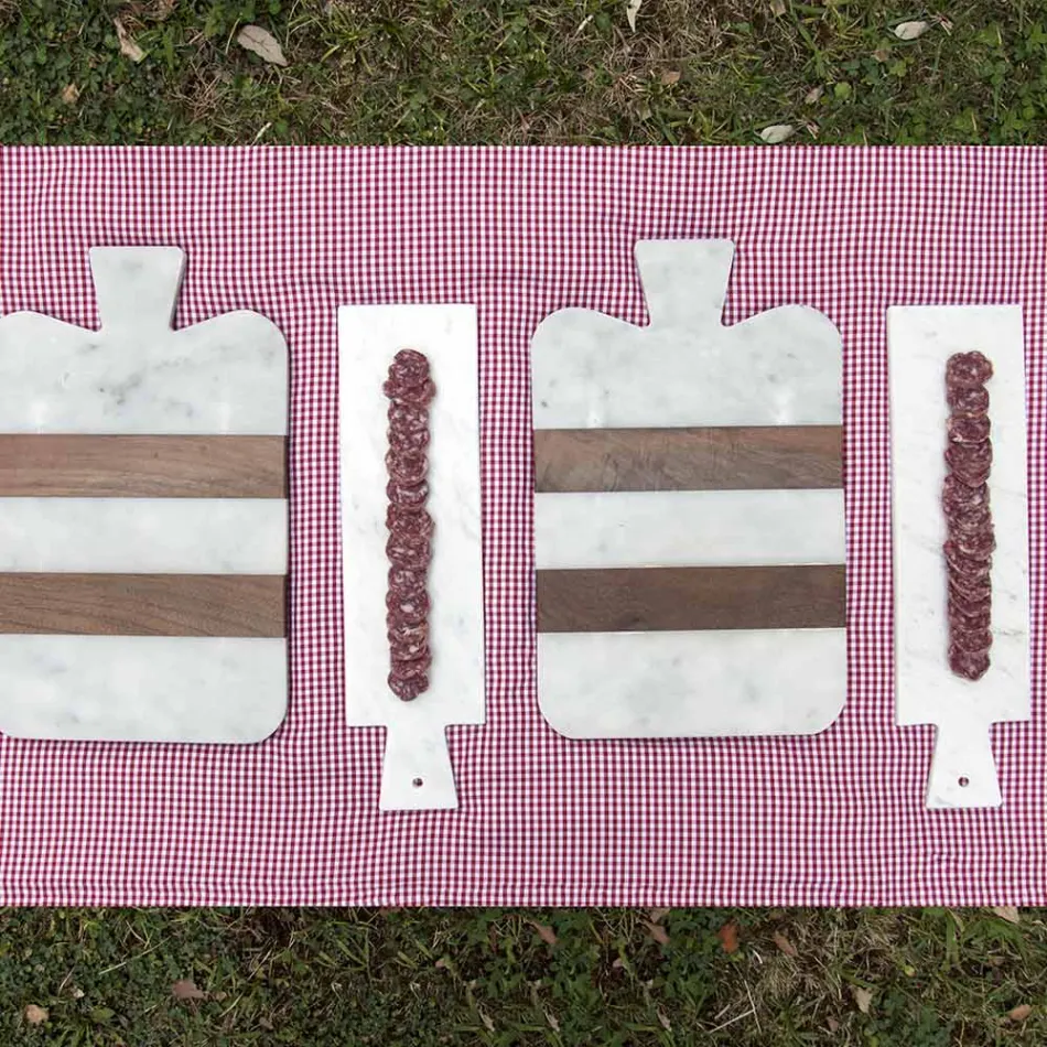 Weißer Carrara Marmor und Holz Made in Italy Design Schneidebrett - Evea Viadurini