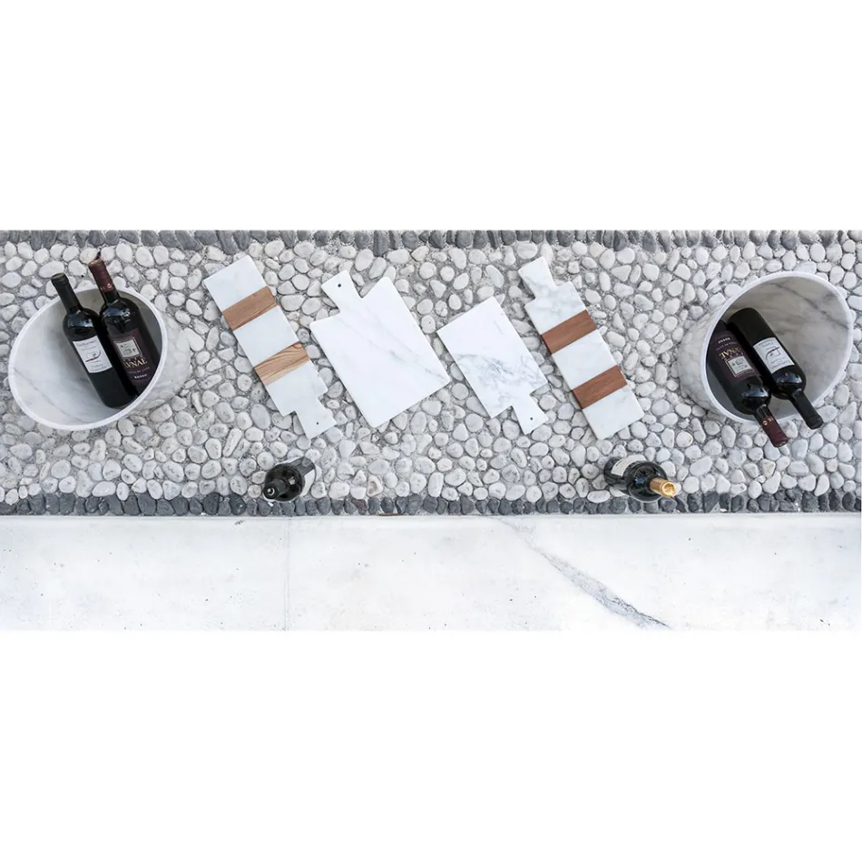 Weißer Carrara Marmor und Holz Made in Italy Design Schneidebrett - Evea Viadurini